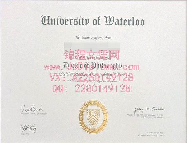 滑铁卢大学博士文凭样本|订购滑铁卢大学仿制毕业证|滑铁卢大学一比一复刻文凭办理