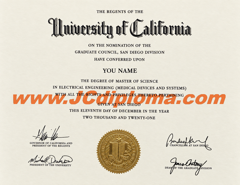 加州大学圣迭戈分校UCSD定制文凭样本University of California, San Diego