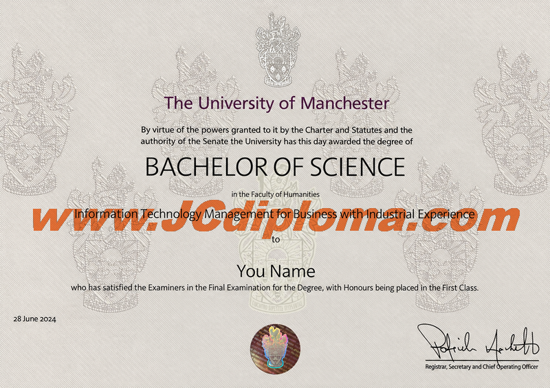 曼彻斯特大学定制文凭样本University of Manchester