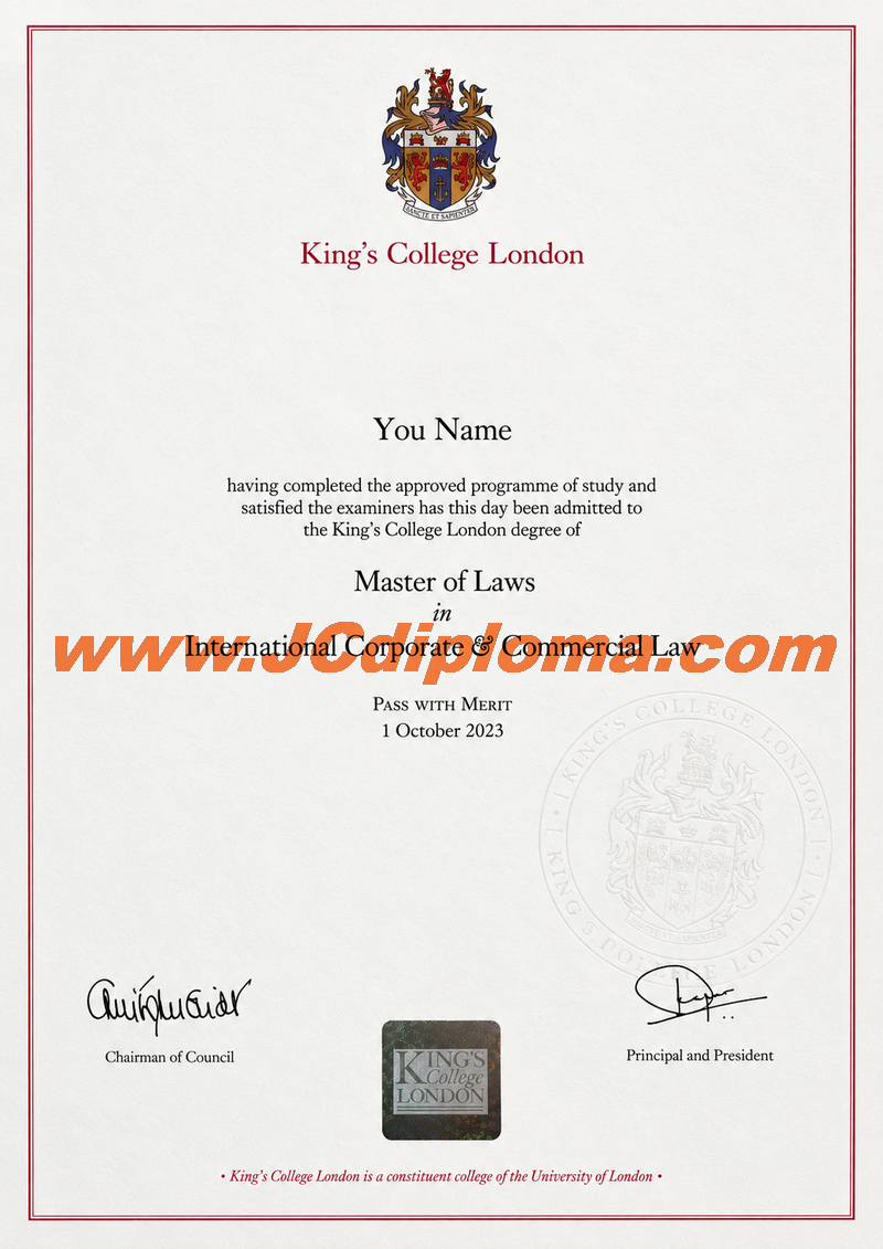 伦敦国王学院定制文凭样本King's College London