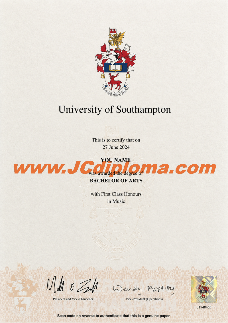 南安普顿大学定制文凭样本University of Southampton