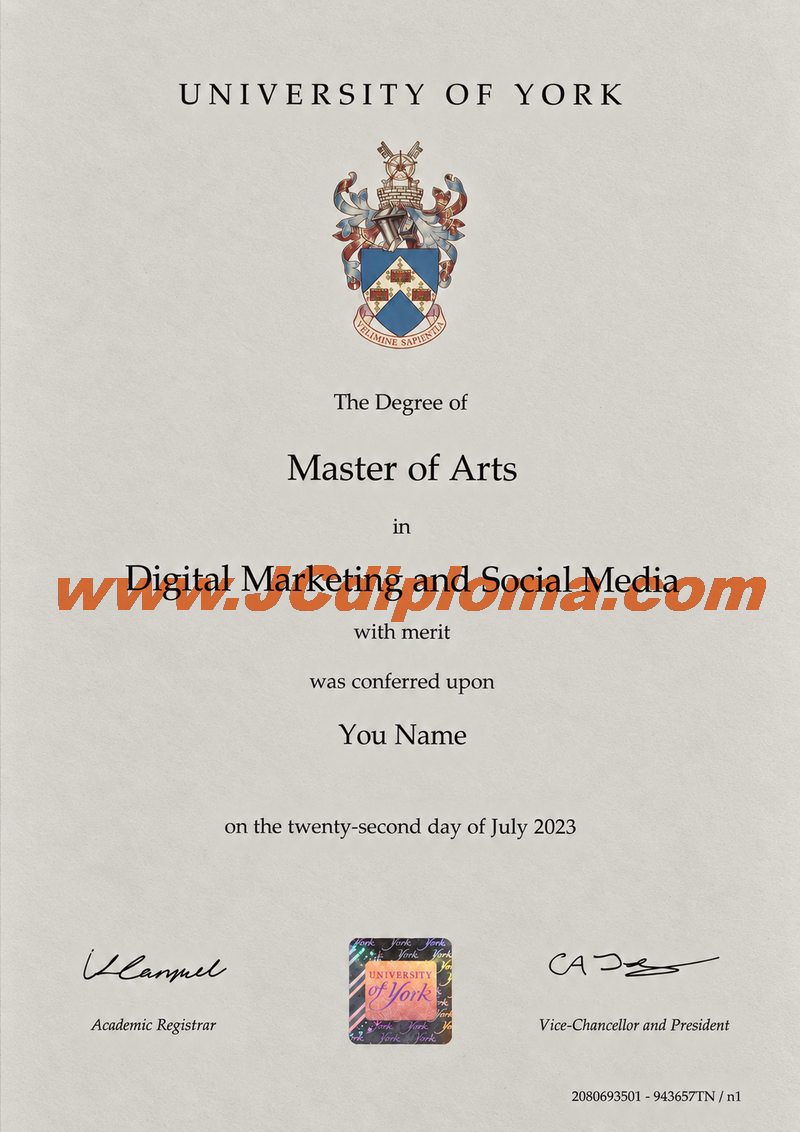 约克大学定制文凭样本University of York