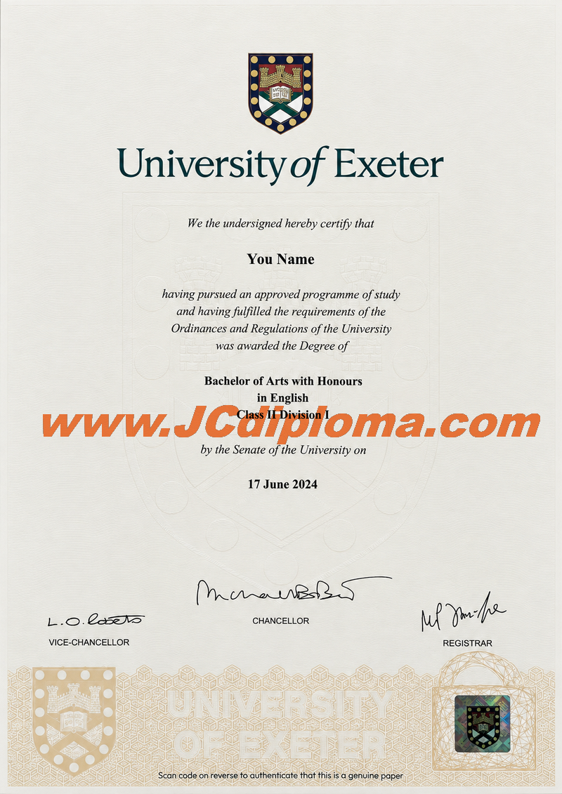 埃克塞特大学定制文凭样本University of Exeter